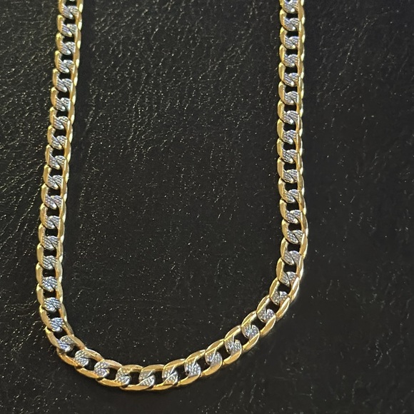 Yellow & White Diamond Cut Gold Cuban Chain - Picture 1 of 6